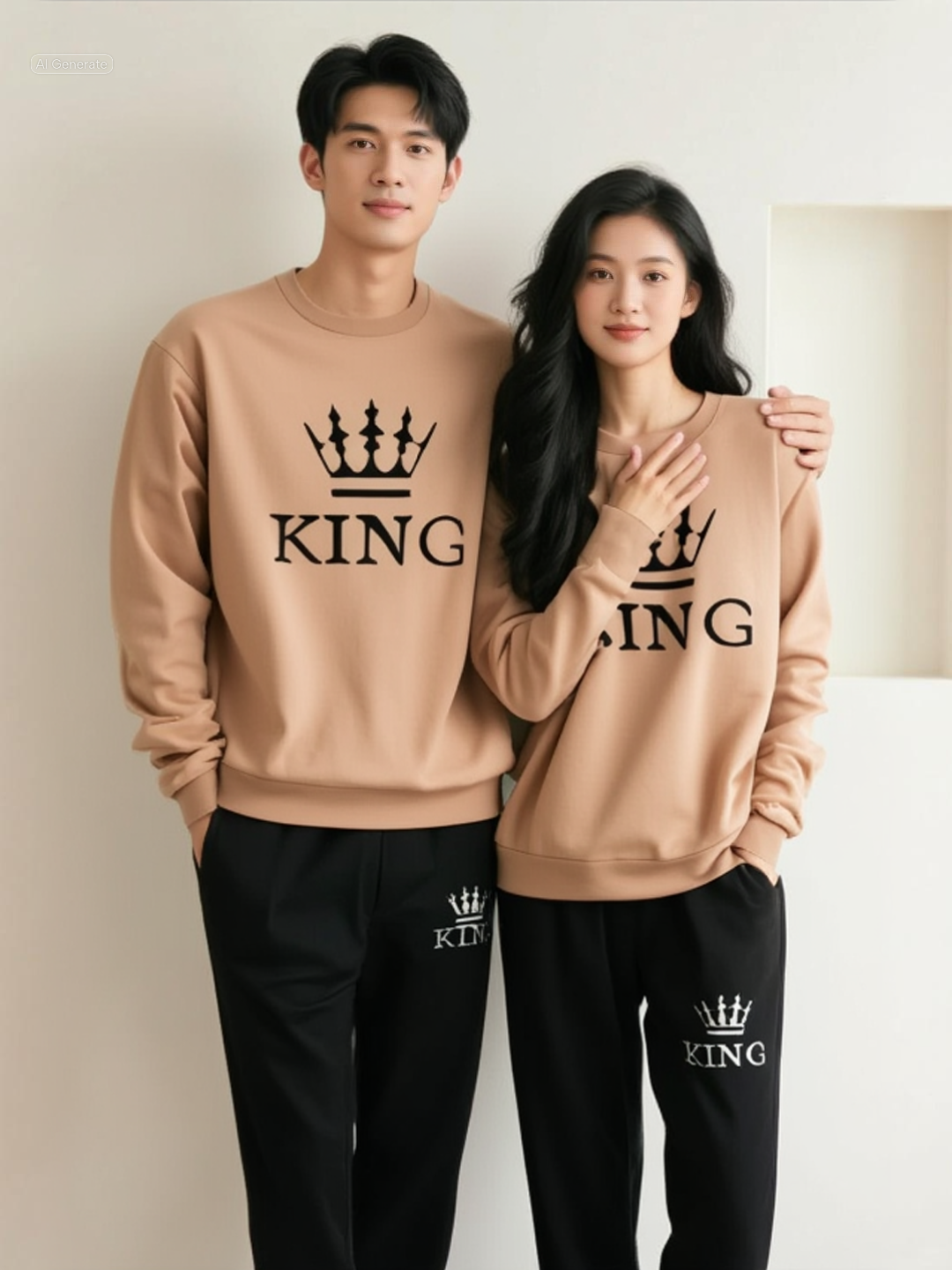 Women's Casual Crown Print Sweatshirt – Beige